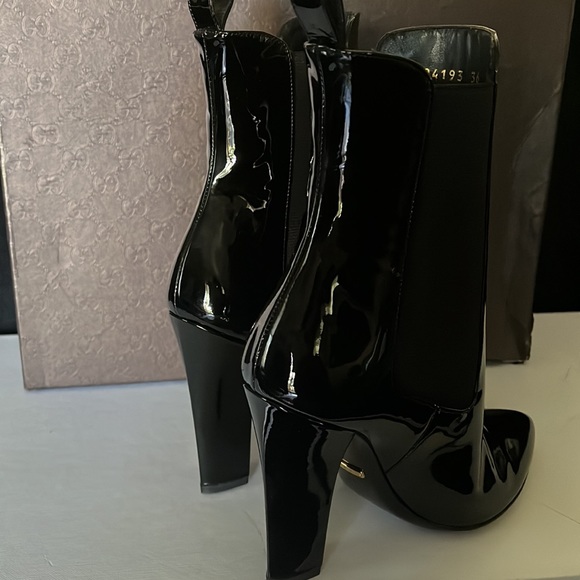 GUCCI WOMENS PATIENT LEATHER POINTED TOE HEEL PULL ON BOOTS PRE OWNED BLACK 8M - Picture 6 of 13